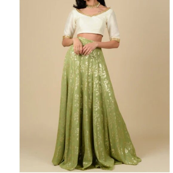 The Saree Room - Green Iris Skirt - Picture 1 of 7